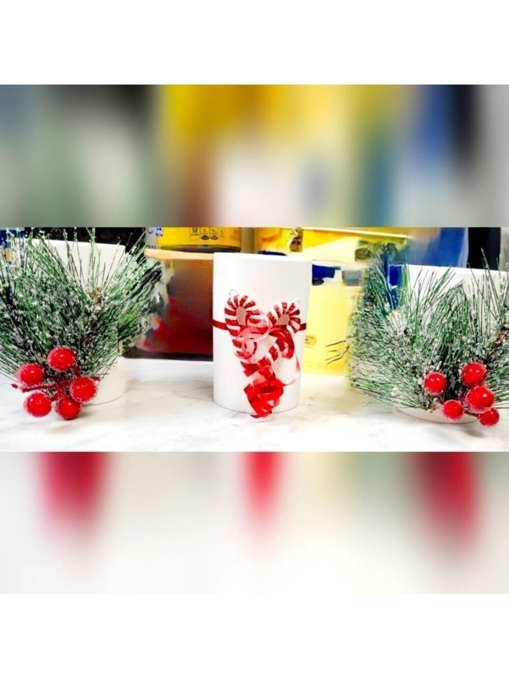 Christmas Cups Tabletop Decor 3.5 Inch Hand Crafted